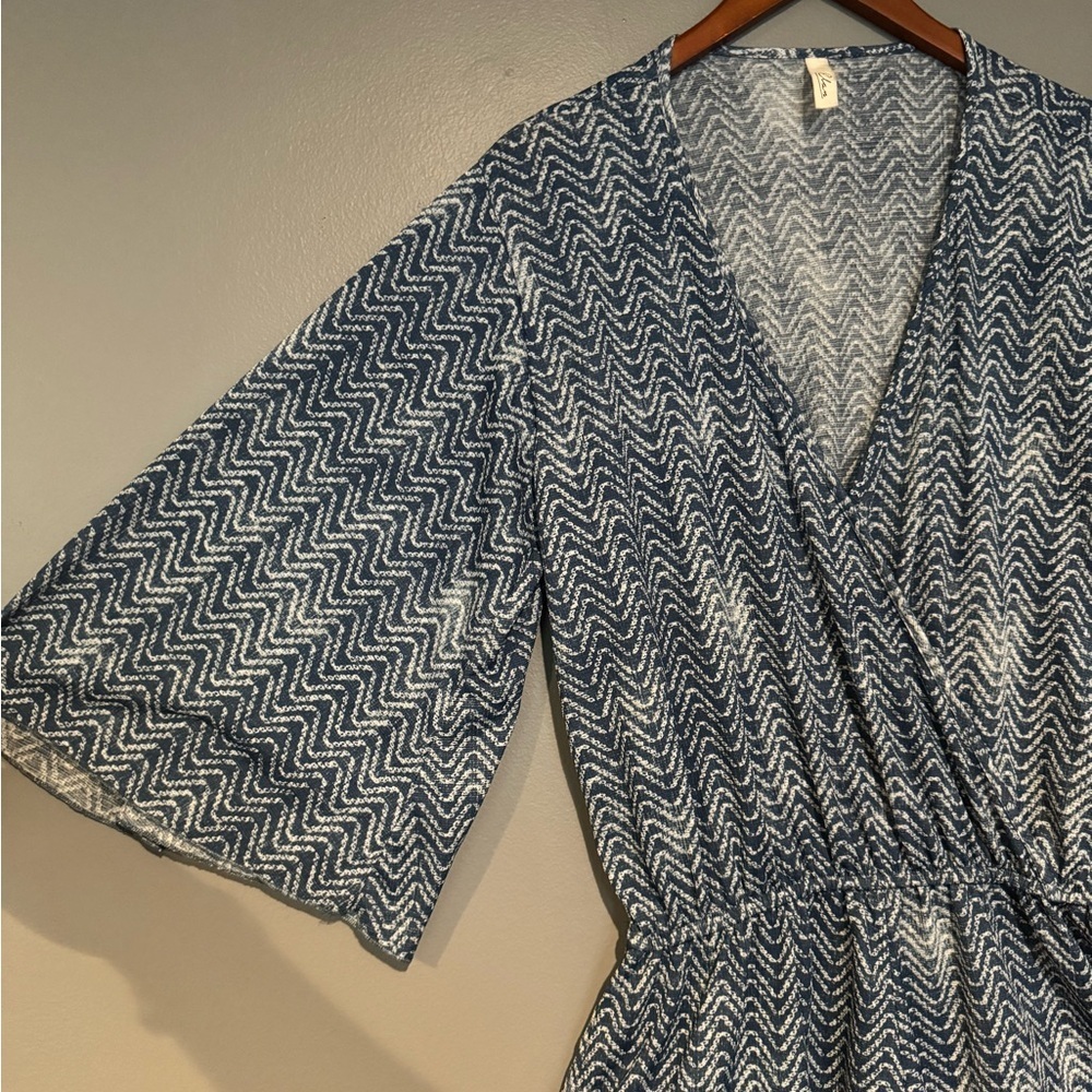 Elan Blue and White Patterned Swim Coverup Romper - Picture 4 of 9